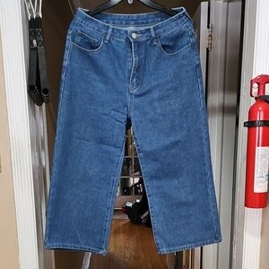 SHEIN Classic Blue Denim Wide Leg Pants